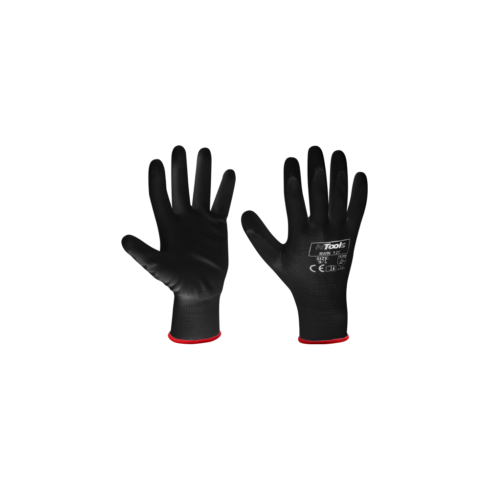 GUANTI DA LAVORO NERO Tag.XL NYLON E POLIURETANO II CAT. (12paia)